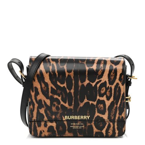 BURBERRY Calfskin Leopard Small Grace Bag Black 